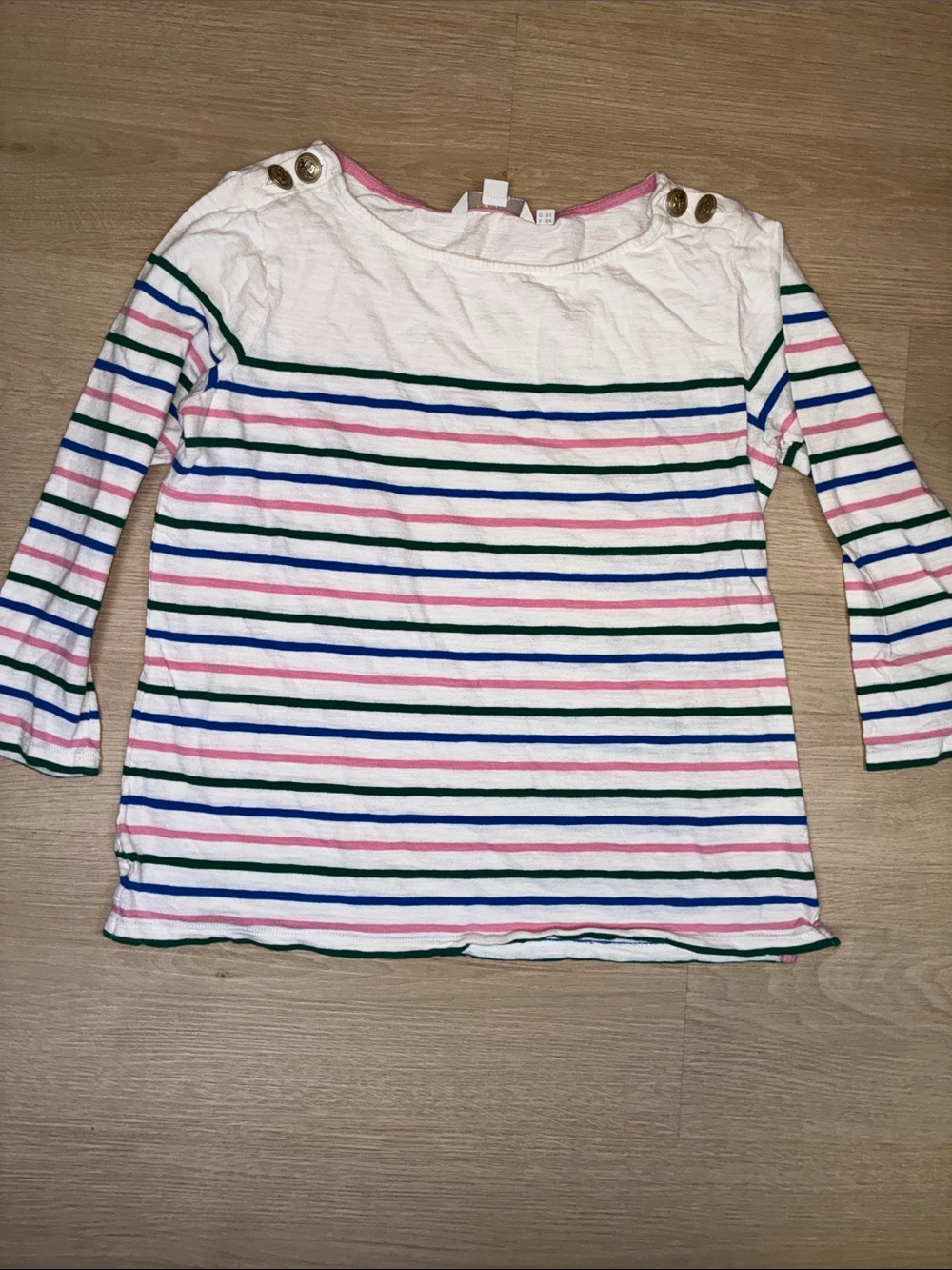Boden White Long-Sleeve Top with Pink, Blue & Green Stripes